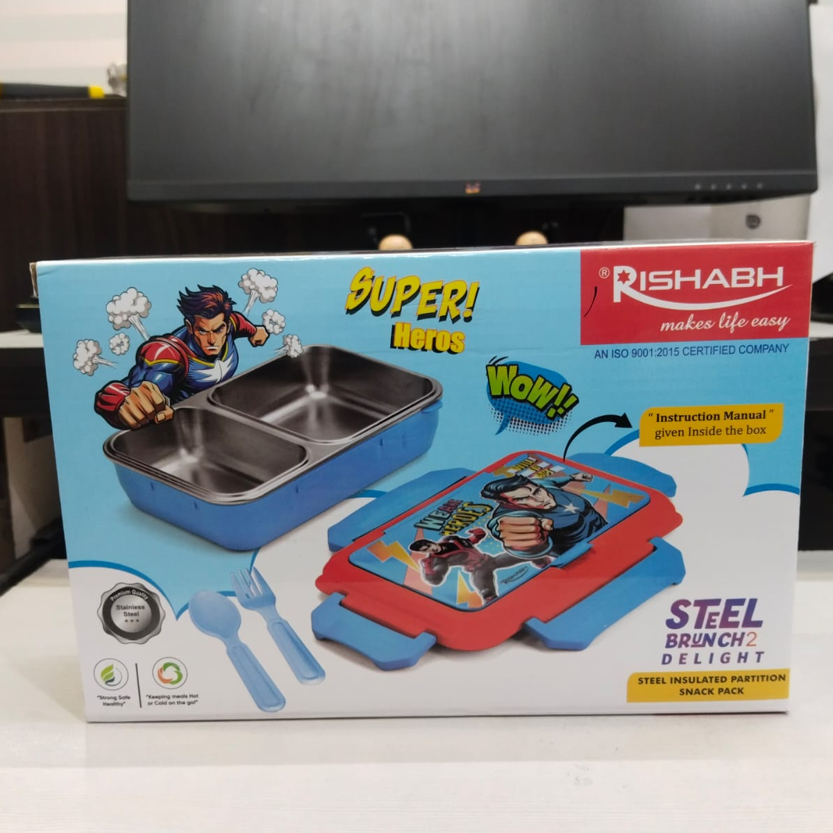 AM5649 Rishabh Steel Brunch 2 Delight Lunchbox With Spoons for School and Office