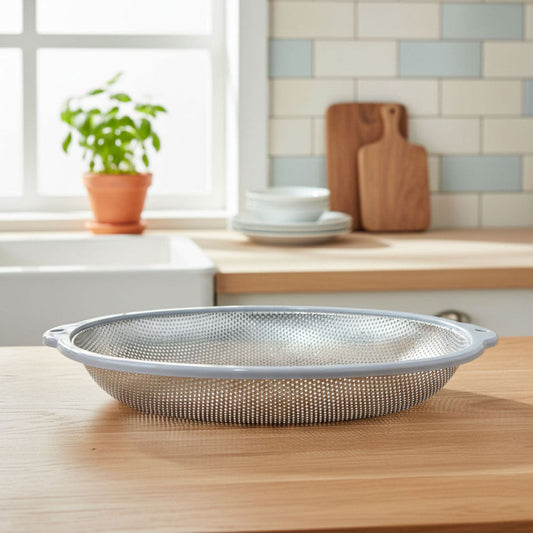 TM0003 Mix Stainless Steel Perforated Strainer Basket with Pink Plastic Rim - Small