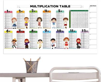 AM7221 Interactive Dry-Erase Multiplication Table & Daily Planner Wall Chart for Kids