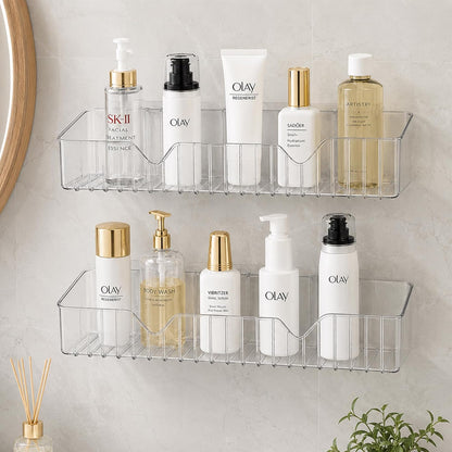 A06495 Acrylic Transparent Bathroom Shelf – Wall Mounted Adhesive Storage Organizer caddy