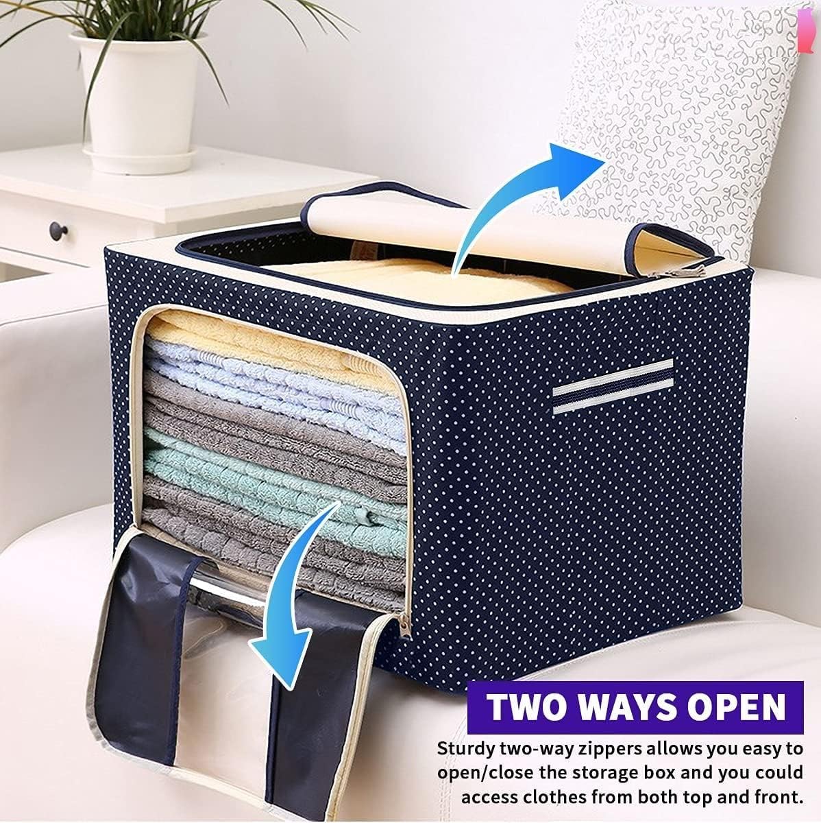 AM7717 Foldable Steel Frame Cloth Organizer for Wardrobe Organizer for Storage Sarees, Shirts, Blankets, Clothes Storage Box with Handle