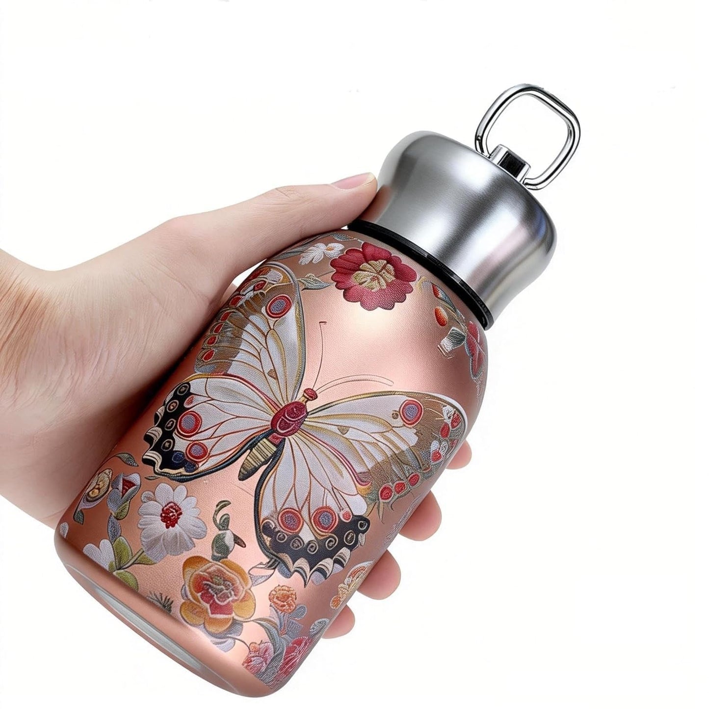 AM7803 COMPACT STAINLESS STEEL MINI BOTTLE WITH CARRYING RING FOR CONVENIENT ON THE GO HYDRATION - PRINTED