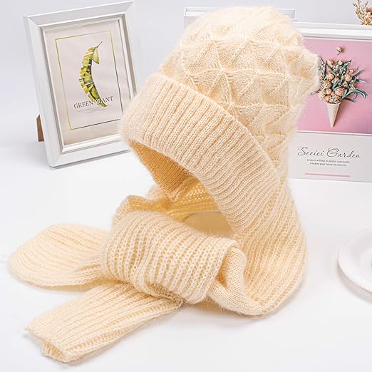 AM2868 Winter Hat Cap Plain Integrated Ear Protection Windproof Cap Scarf