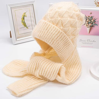 AM2868 Winter Hat Cap Plain Integrated Ear Protection Windproof Cap Scarf