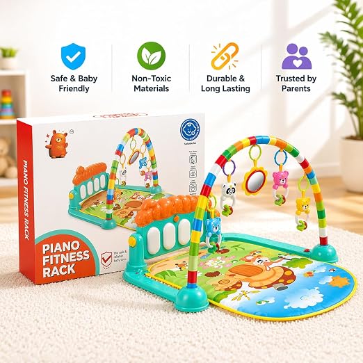 TM0239 Baby Piano Play Mat Gym & Fitness Rack with Hanging Rattles Keyboard Set with Music Mode