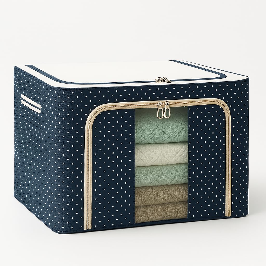 AM7717 Foldable Steel Frame Cloth Organizer for Wardrobe Organizer for Storage Sarees, Shirts, Blankets, Clothes Storage Box with Handle