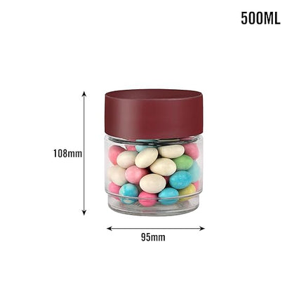 AM0654 CELLO Modustack Glassy Storage Jar | Glass Jar with Lid | Air Tight Steel Lid and Stackable | For Storage of Food, Pulses, Spice, Cereals, Cookies, Dry Food | 500ml, Maroon