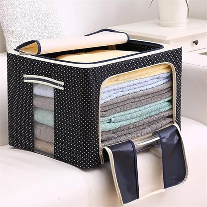 3890 Foldable 66L Cloth Storage Bags Organizer Container | Foldable Metal Frame Basket with Clear Window, Carry Handles & Sturdy Zipper for Closet