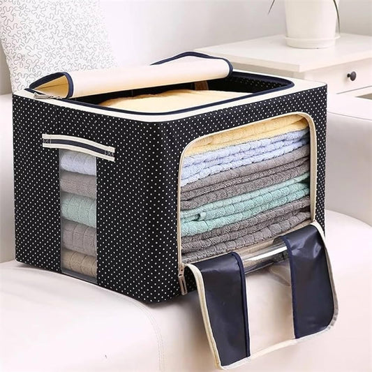 3890 Foldable 66L Cloth Storage Bags Organizer Container | Foldable Metal Frame Basket with Clear Window, Carry Handles & Sturdy Zipper for Closet