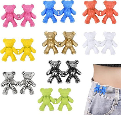 AM3230 Cute Bear Metal Jean Buttons Pins Waist Tightener Clips for Loose Jeans, No-Sew Adjustable Waistband Buckle for Pants, Detachable Bear Design for Women and Skirts Set of 2