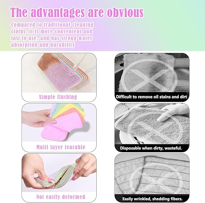 AM7225 Rainbow Compressed Multi-Layer Tear-Away Cleaning Sponge Cloth