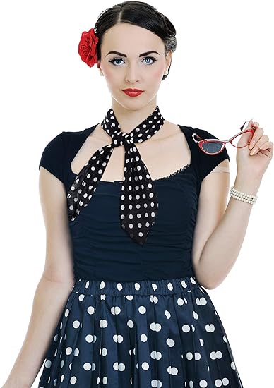 AM1040 Premium Polka Dots Hair Scarf Scrunchies, Elastic Hair Ties for Woman Girl 1 Pieces
