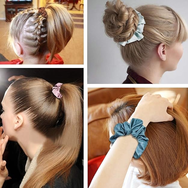 AM1038 2 Pcs Hair Ties Velvet Scrunchies, Elastic Flannelette Hair Bands Scrunchy Hair Ropes Women Hair Accessories