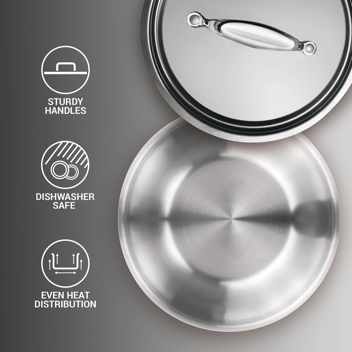 AM0972 Milton Pro Cook Triply Silver Tasla 24cm Designed For Healthy Cooking
