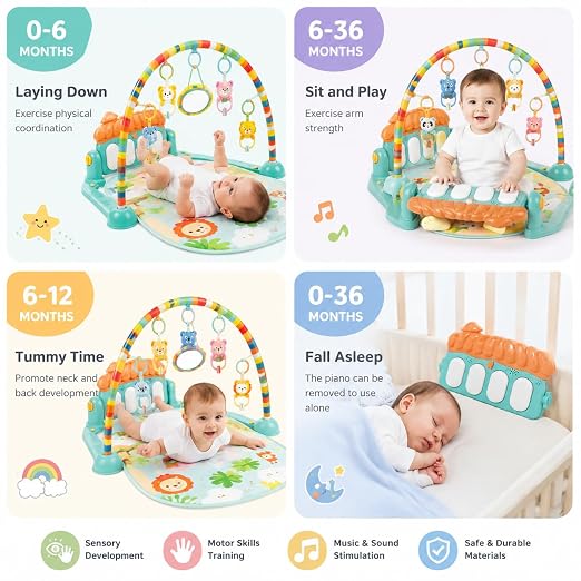 TM0239 Baby Piano Play Mat Gym & Fitness Rack with Hanging Rattles Keyboard Set with Music Mode
