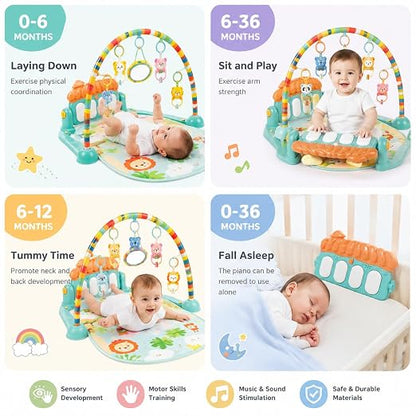 TM0239 Baby Piano Play Mat Gym & Fitness Rack with Hanging Rattles Keyboard Set with Music Mode