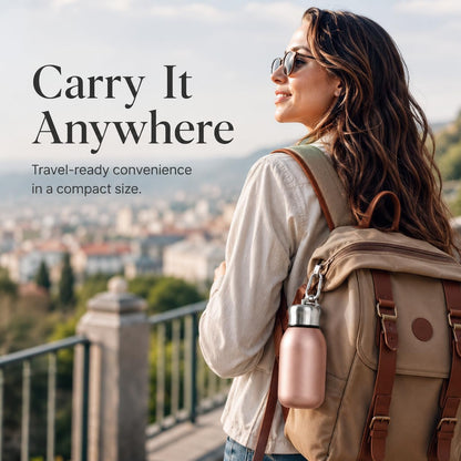 AM7802 COMPACT STAINLESS STEEL MINI BOTTLE WITH CARRYING RING FOR CONVENIENT ON THE GO HYDRATION