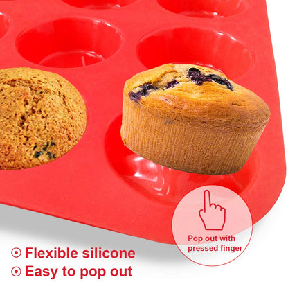 3316 Silicone Cupcake Muffin Mould Microwave Safe Nonstick 12 Cups Muffin Pan Chocolate Baking Tray for House and Bakery  25.6x19.1 inch (Multicolor)