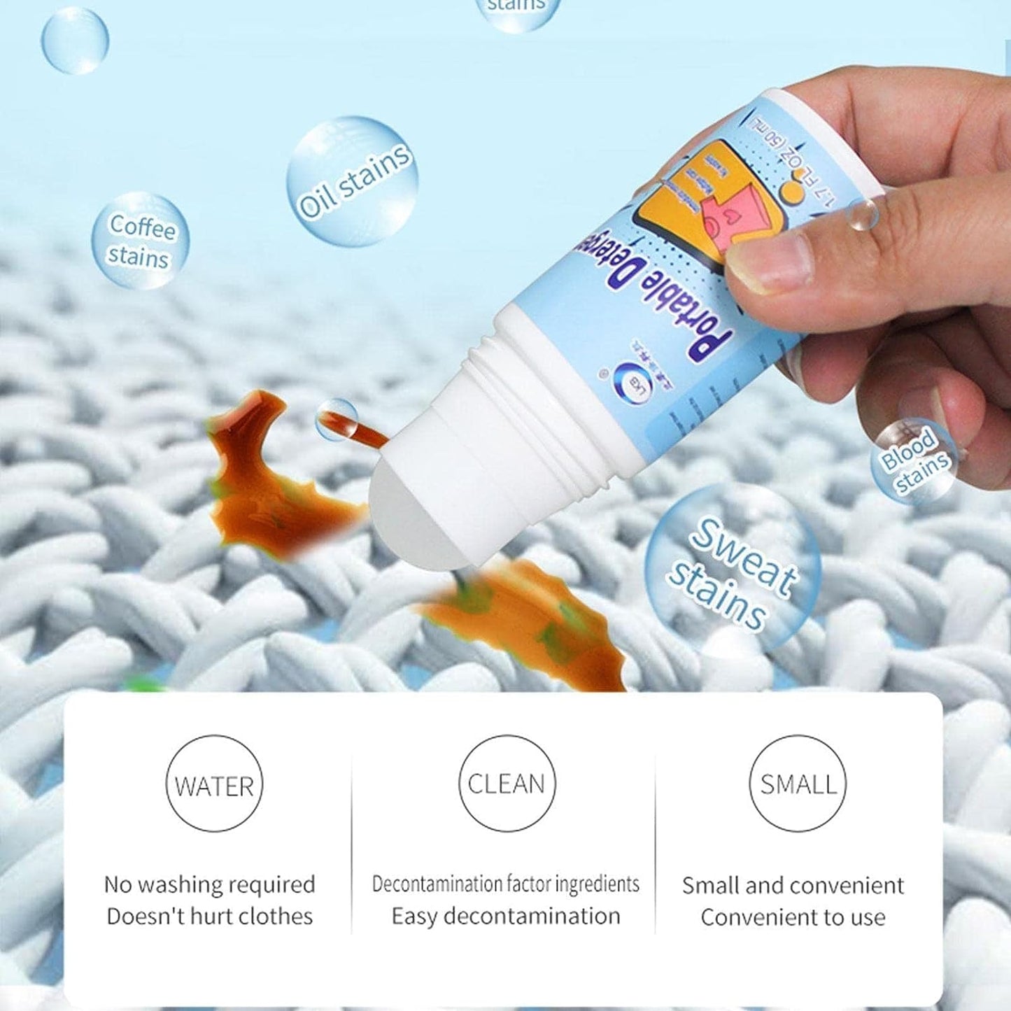 AM7759 Clothes Stain Remover Bead Design Emergency Stain Rescue Roller-ball Cleaner for Natural Fabric Removes Oil Almost All Types of Fabrics