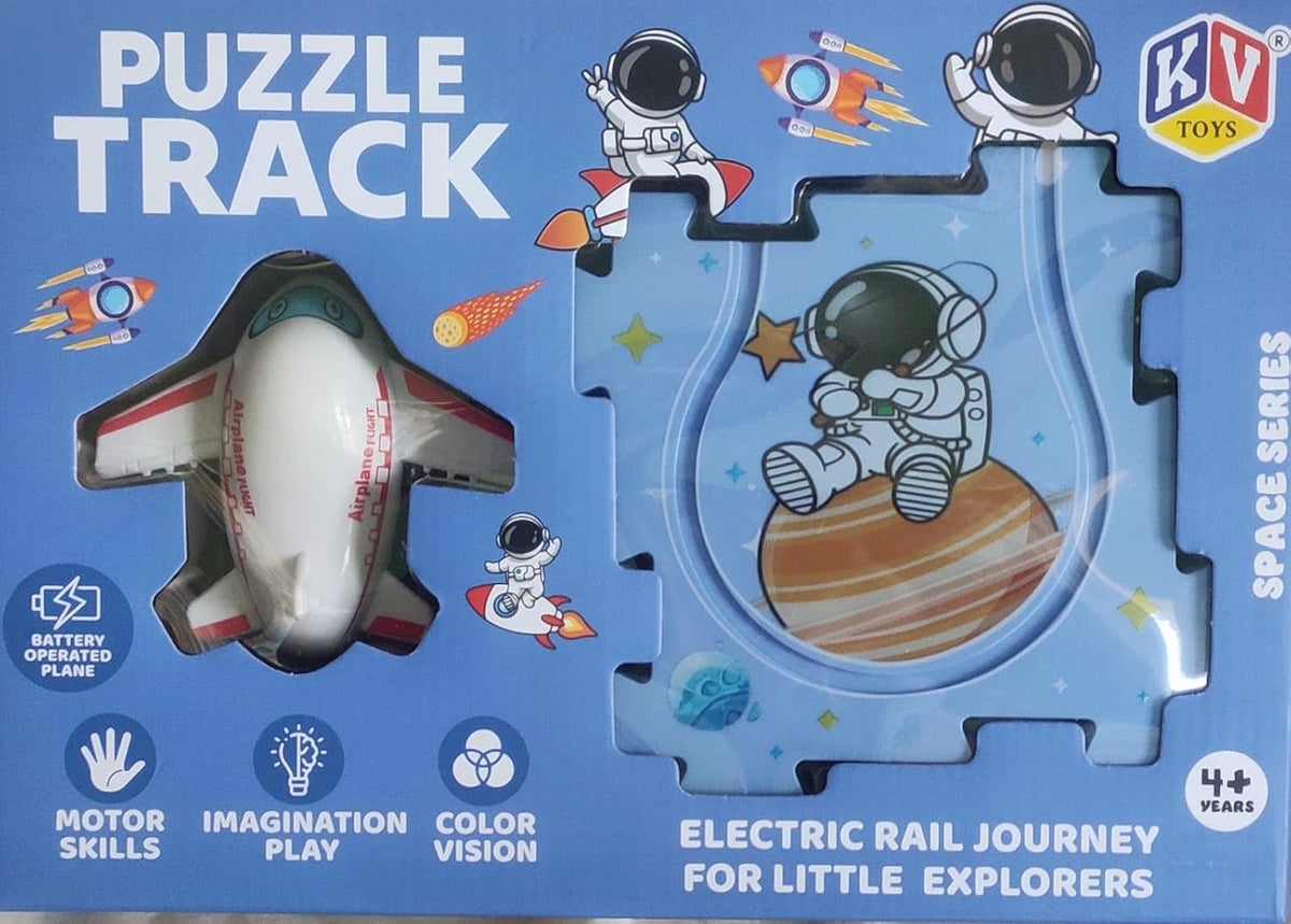 TM0222 Space Series Battery-Operated Airplane with Space-Themed Puzzle Tracks