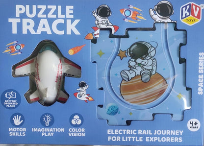 TM0222 Space Series Battery-Operated Airplane with Space-Themed Puzzle Tracks