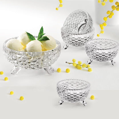 AM2658 Crystal Glass Bowl Set of 7 pcs with 1 Large Bowl & 6 Small Bowls for Serving Snacks,Pudding,Dessert,Fruits and Kitchen Purpose - Transparent Edition