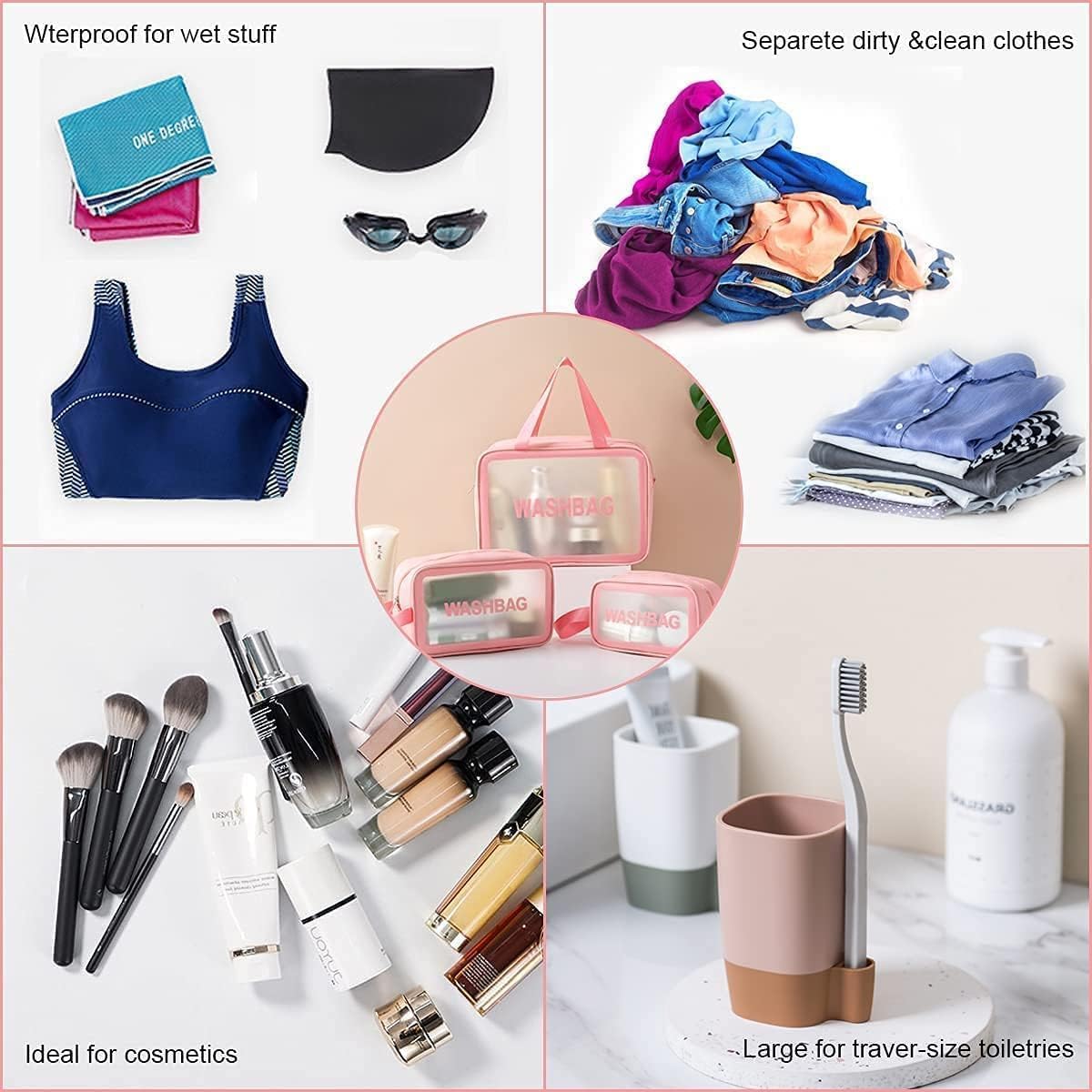 AM6921 Portable Transparent Cosmetic Travel Pouch Set Resistant Makeup Storage Bags