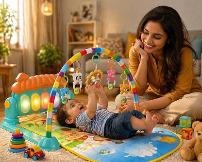 TM0239 Baby Piano Play Mat Gym & Fitness Rack with Hanging Rattles Keyboard Set with Music Mode