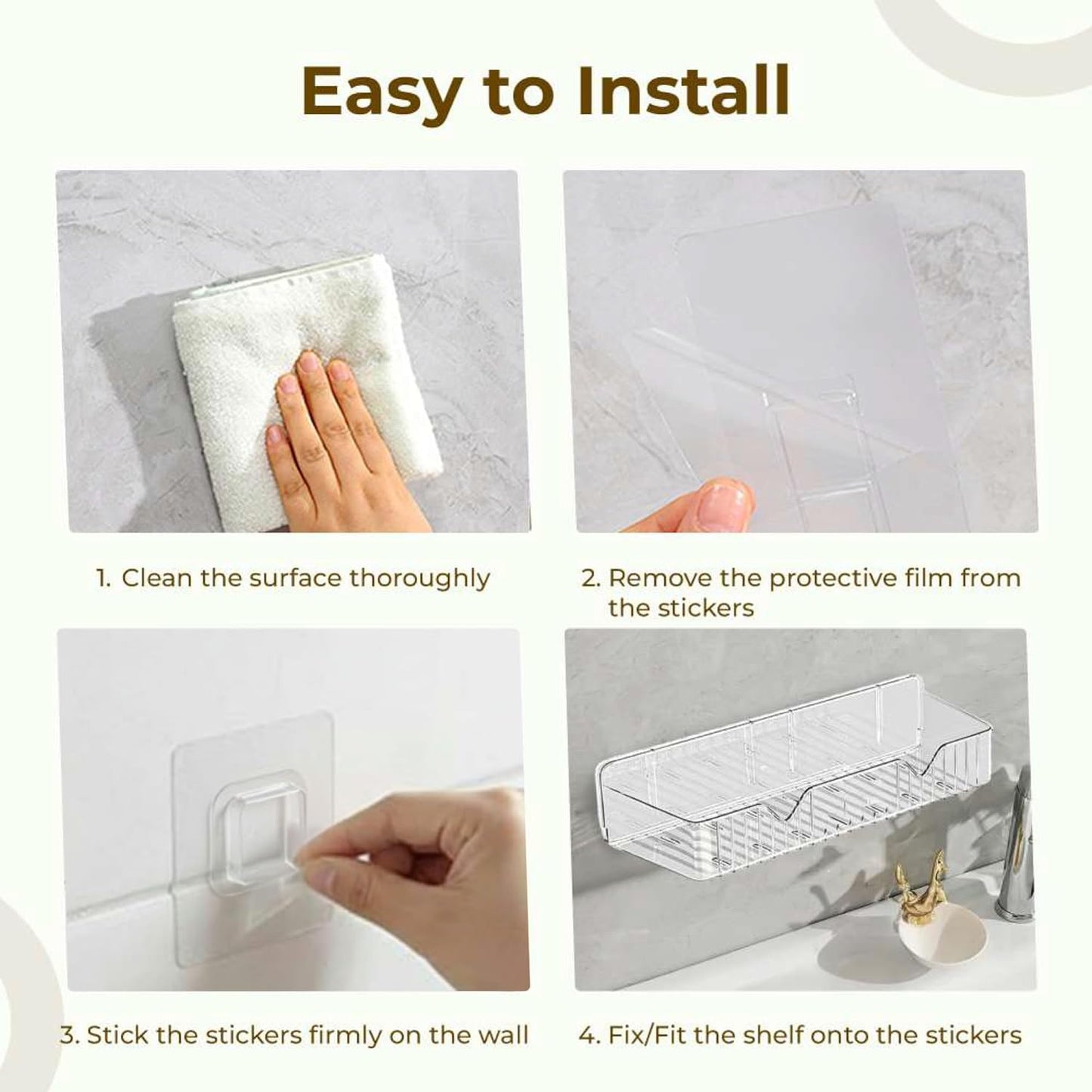 A06495 Acrylic Transparent Bathroom Shelf – Wall Mounted Adhesive Storage Organizer caddy