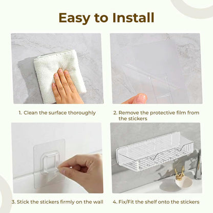 A06495 Acrylic Transparent Bathroom Shelf – Wall Mounted Adhesive Storage Organizer caddy