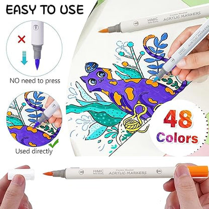 AM2454 Acrylic Marker Colors Acrylic Brush Head Paint Markers Water Based Paint Pen HMC-9129 48Pcs Multicolour
