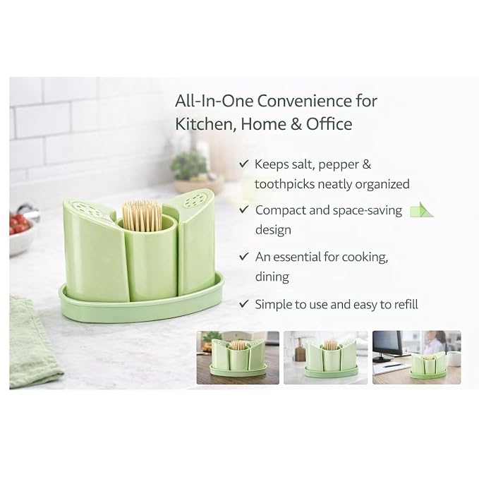 AM6859 3-in-1 Toothpick Holder with Salt & Pepper Shaker Set