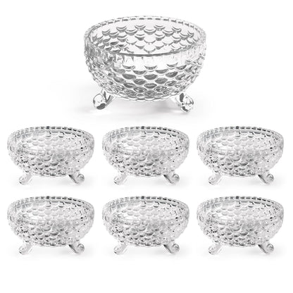 AM2658 Crystal Glass Bowl Set of 7 pcs with 1 Large Bowl & 6 Small Bowls for Serving Snacks,Pudding,Dessert,Fruits and Kitchen Purpose - Transparent Edition