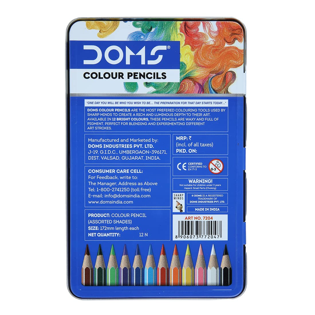 AM5038 Doms 12 Shades Super Soft Color Pencils Flat Tin Box , 7204