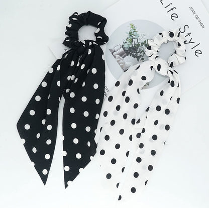 AM1040 Premium Polka Dots Hair Scarf Scrunchies, Elastic Hair Ties for Woman Girl 1 Pieces