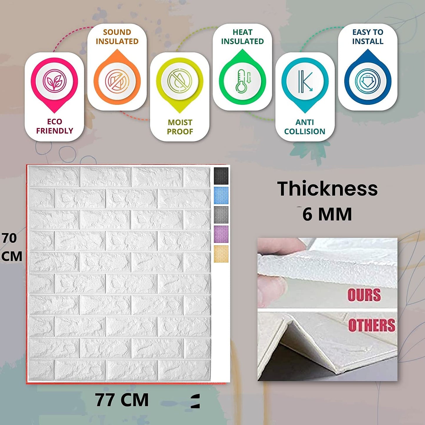 AM7805 3D White Brick Wallpaper 70x78cm