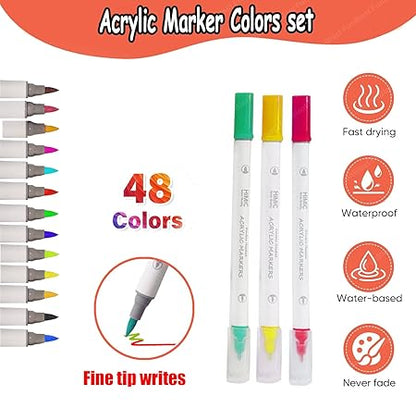 AM2454 Acrylic Marker Colors Acrylic Brush Head Paint Markers Water Based Paint Pen HMC-9129 48Pcs Multicolour