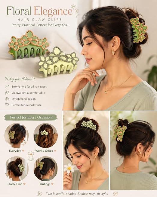 TM0255 Floral Hair Claw Clip for Women Strong Grip Non-Slip