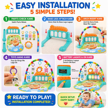 TM0239 Baby Piano Play Mat Gym & Fitness Rack with Hanging Rattles Keyboard Set with Music Mode