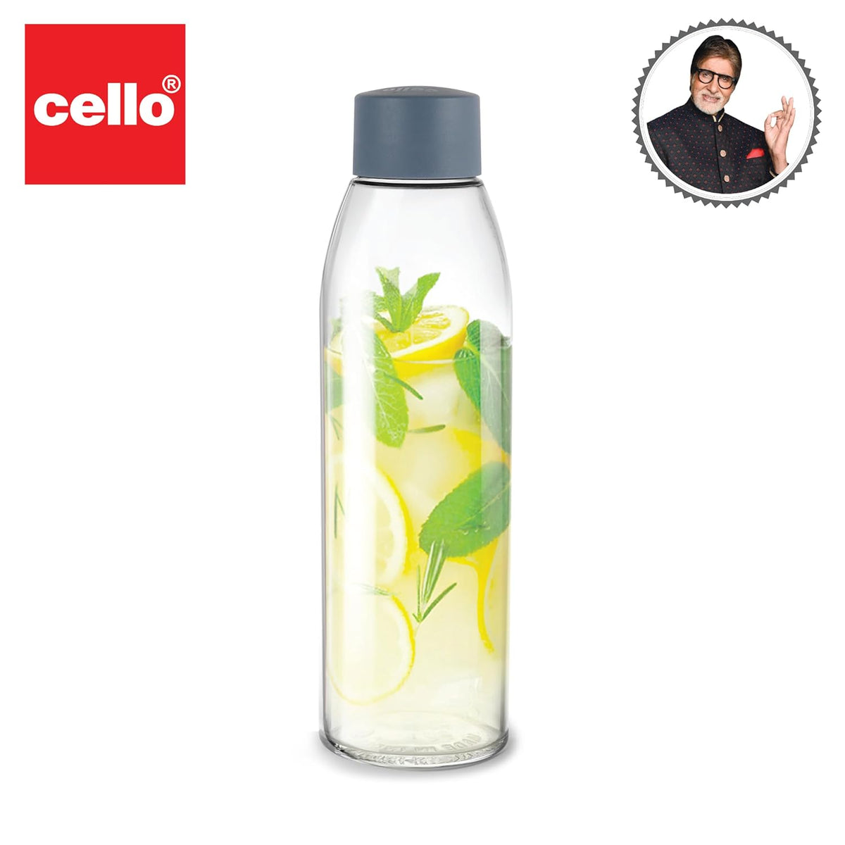 AM2665 CELLO Hydra 900 Glass Fridge Water Bottle with Plastic Cap