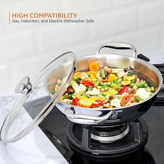 AM3934 PNB Kitchenmate Triply Karahi With Glass Lid 26cm