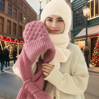 AM2868 Winter Hat Cap Plain Integrated Ear Protection Windproof Cap Scarf