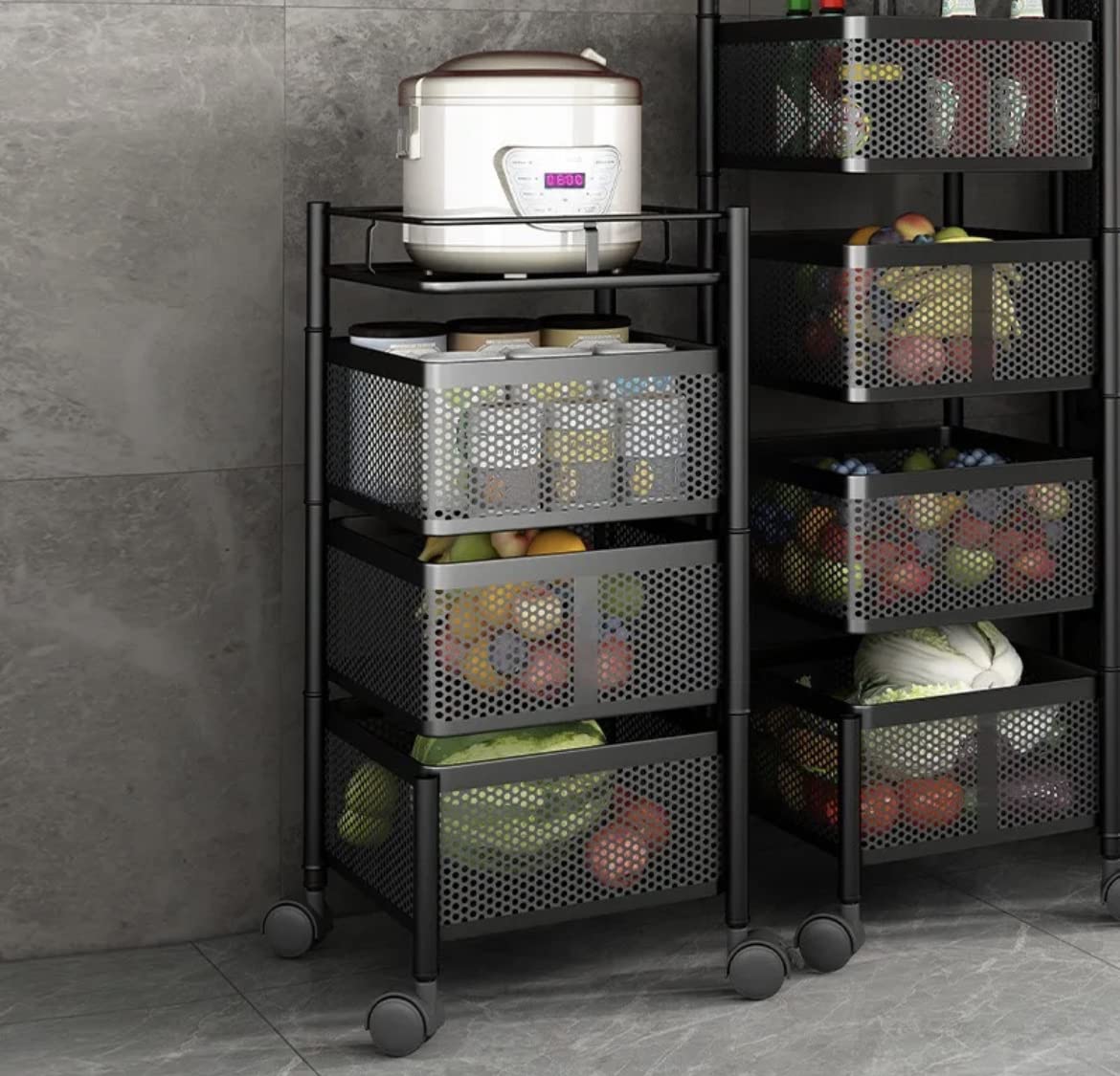 3681 Metal 3 Layer Kitchen Rotating Trolley Portable Storage Rack Square Design Fruits & Vegetable Onion Cutlery, Spice,Jars Container Basket Organizer Holder Stand For Kitchen