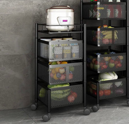 3683 Metal 4 Layer Kitchen Rotating Trolley For Kitchen