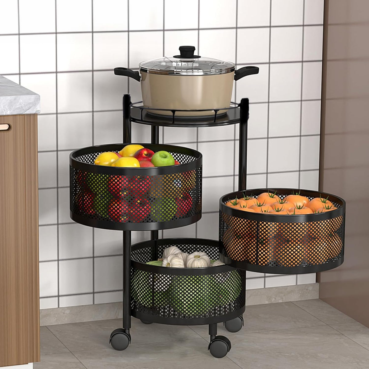 AM5319 3-Layer Round Multipurpose Storage Trolley with Wheels