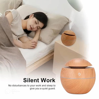 A07065 HMDF-206 4-Inch Mini Ultrasonic Wood Grain Aroma Diffuser & Humidifier