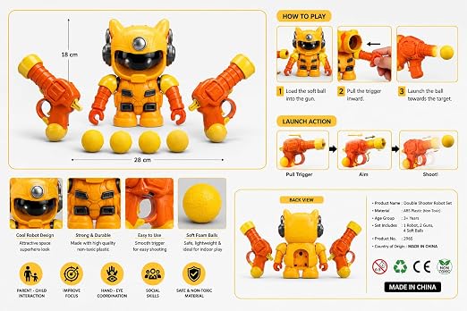 A06655 Double Shooter Robot Toy with Foam Balls for Kids