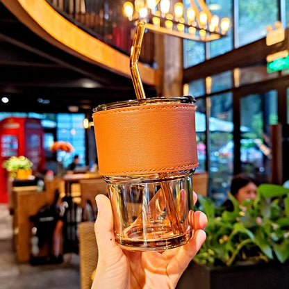 AM7459 Glass Tumbler with Glass Straw and Lid