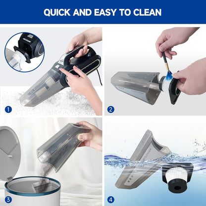 A06703 Car Vacuum Cleaner, 12V DC Portable Handheld Auto Vacuum with LED Light, Multiple Attachments for Car Interior