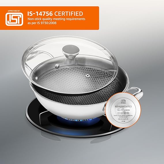 AM3934 PNB Kitchenmate Triply Karahi With Glass Lid 26cm